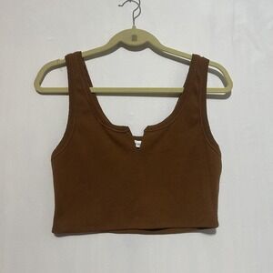 Blanc de Blanc Tank Sweater Womens L Brown Stretch Cropped Split Neck Pullover